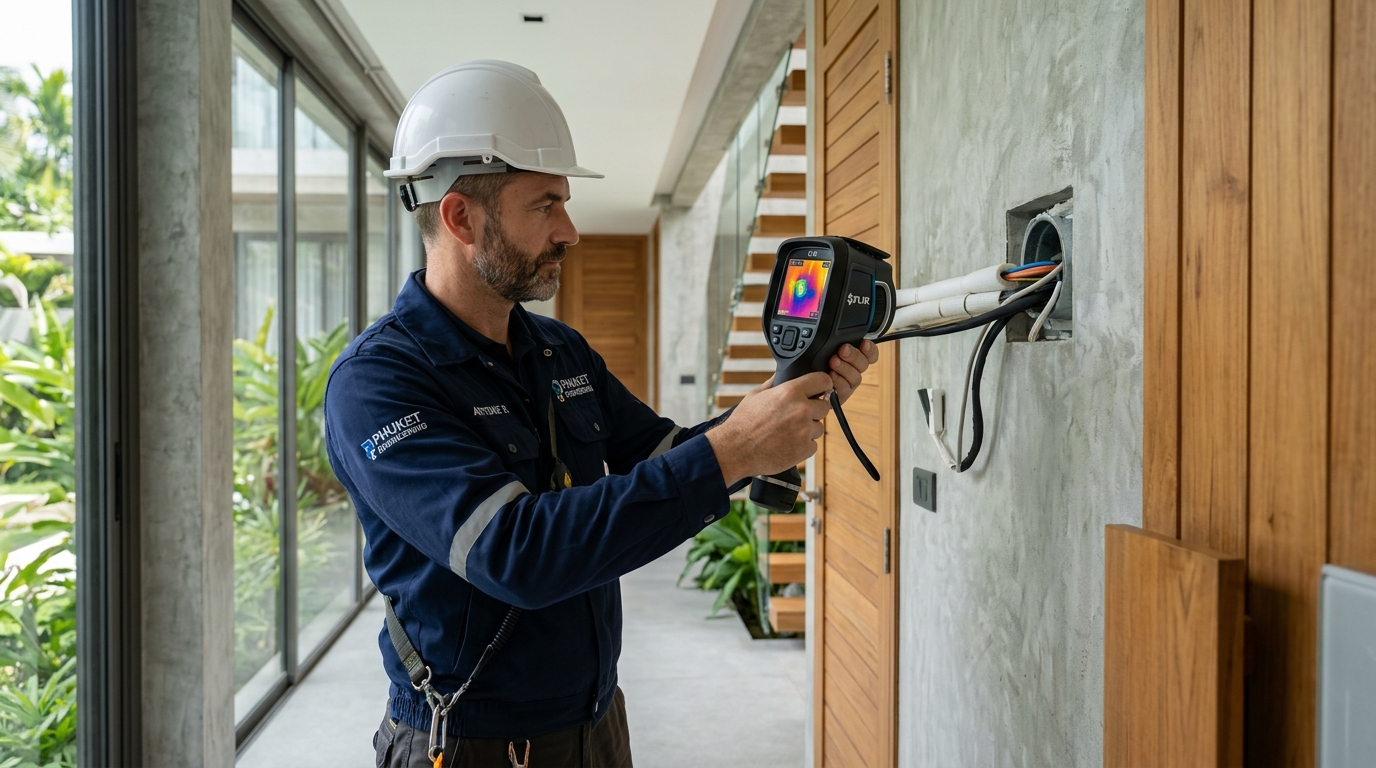 Thermal Audit Inspection — Vertex Siam Chief Engineer checking wall integrity